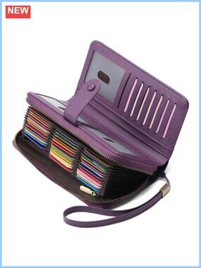 PU Leather RFID Blocking Bifold Card Holder Wallet with Wristlet